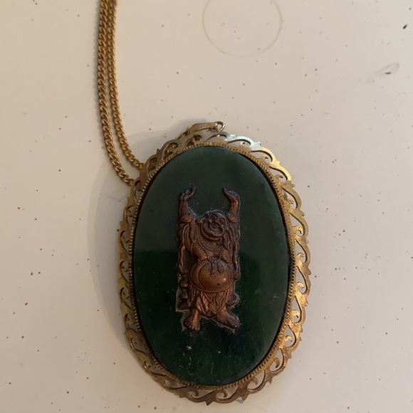 Jade Green Pendant Necklace Brooch - Picture 8 of 12